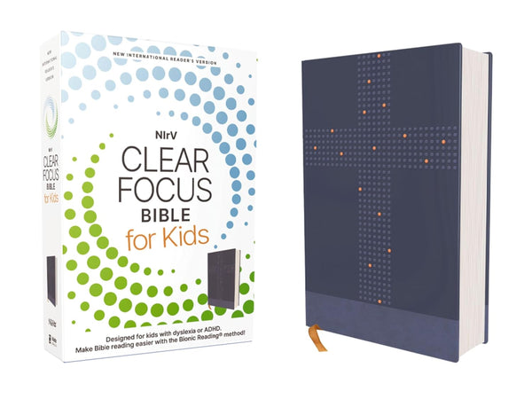 NIrV, Clear Focus Bible for Kids (Help Kids with ADHD or Dyslexia Read with Confidence), Leathersoft, Blue Leather Bound