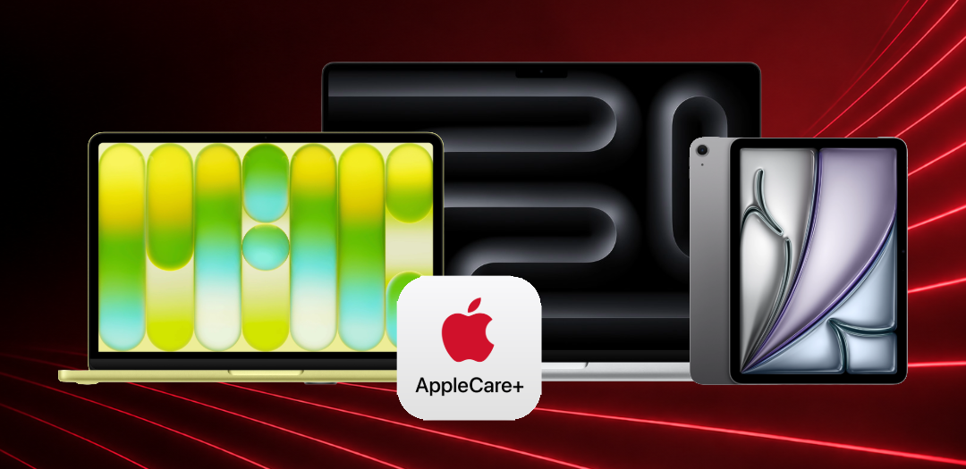 MacBook Air, MacBook Pro and iPad with the AppleCare+ logo