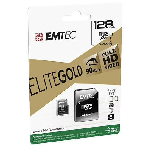 Elite Gold Micro SDHC Class 10 Memory Cards with Adapter, 128GB