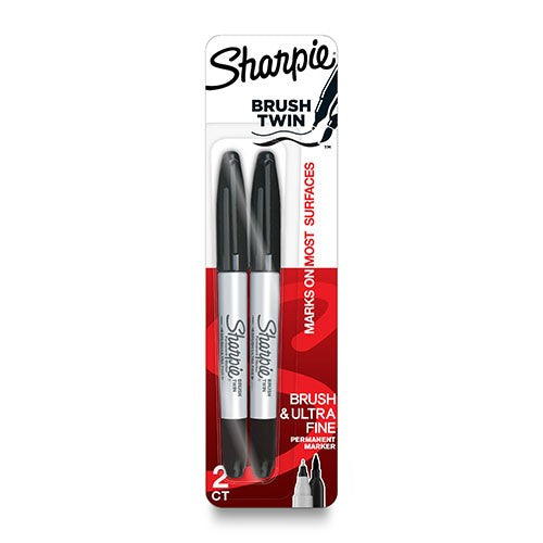 Sharpie Brush Twin Tip, Permanent, Black, 2 Count