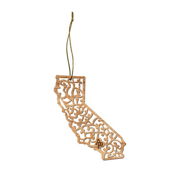 Wooden CA State Ornament